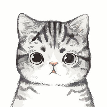 diy数字油画动物卡通呆萌猫咪填色手绘画客厅装饰画三