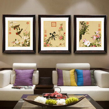 
                                        吉运来客厅装饰画三联壁画卧室床头挂画现代中式有框墙画餐厅玄关办公室国画 金玉满堂-香槟银 60*70cm三件套                