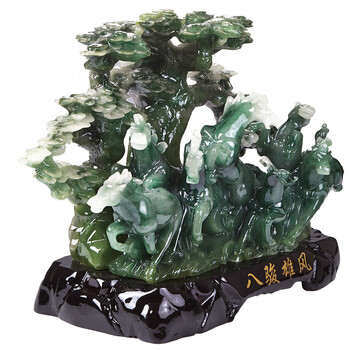 宇皇梦艺八骏雄风摆件 马到成功家居装饰品客厅办公室摆设工艺品开业礼品 碧玉