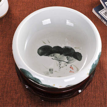 
                                                            景烨景德镇工艺品陶瓷器鱼缸水仙花盆家居饰品客厅艺术品摆件 墨绿睡莲 大号肚径42高18                