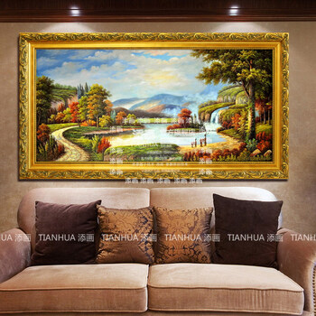 
                                        添画（TIANHUA） 添画 纯手绘风景油画客厅挂画玄关画欧式风景画墙画 亮金色画框 90*180CM                