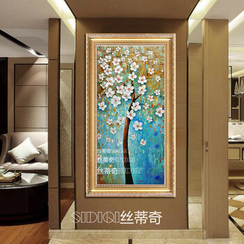 
                                        丝蒂奇SIDIQI手绘欧式玄关油画现代家居挂画走廊时尚有框装饰画 抽象竖版壁画发财树 欧式雕花金外框 宽80*高150                