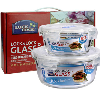 
                                                            【京东超市】乐扣乐扣（LOCK&LOCK）耐热玻璃保鲜盒 便当盒两件套装 微波烤箱饭盒（380+870ML）LLG855S013PR                
