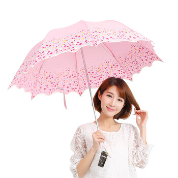 
                                        天堂伞女士三折清新小雨伞晴雨伞防晒太阳伞遮阳伞两用折叠超轻广告伞 粉红色                