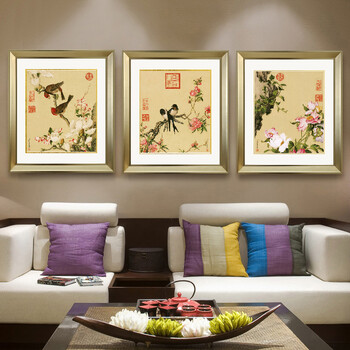 
                                        吉运来客厅装饰画三联壁画卧室床头挂画现代中式有框墙画餐厅玄关办公室国画 金玉满堂-香槟银 60*70cm三件套                