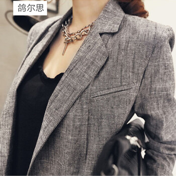 
                                        鸽尔思2015春夏新款韩版OL通勤修身中长款休闲小西装女外套 深灰色 XL                