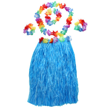 欢乐派对 六一儿童节圣诞节元旦儿童节表演演出装扮蹈夏威夷草裙花环头环手环套装成人款60CM草裙 60CM蓝色草裙+花环+头环+手环