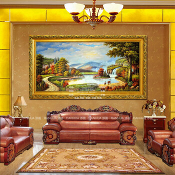 
                                        添画（TIANHUA） 添画 纯手绘风景油画客厅挂画玄关画欧式风景画墙画 亮金色画框 90*180CM                