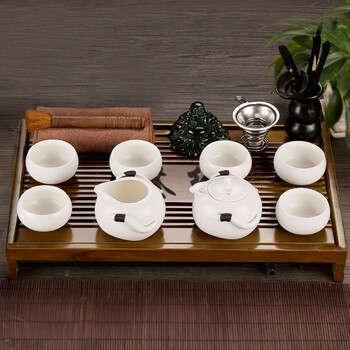 
                    
                                        金镶玉 功夫茶具套装 茶缘月白套组 柯木实木茶盘定窑茶具茶壶茶杯整套                