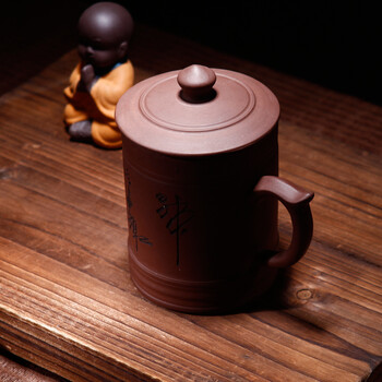 
                                        御竹紫砂茶杯宜兴紫砂杯水杯带盖杯办公杯全手工内胆过滤茶杯商务养身原矿紫砂泡茶杯功夫茶具杯 知趣杯                