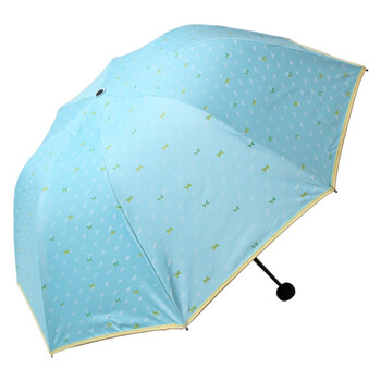 天堂伞 豆蔻青春黑胶丝印三折蘑菇晴雨伞太阳伞 浅蓝 33013E