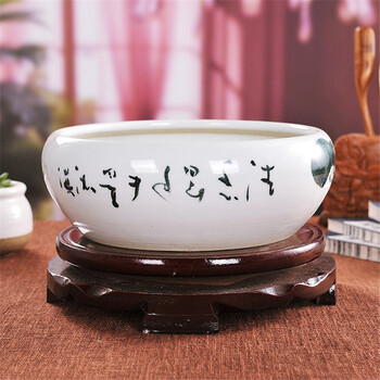 
                                                            景烨景德镇工艺品陶瓷器鱼缸水仙花盆家居饰品客厅艺术品摆件 墨绿睡莲 大号肚径42高18                