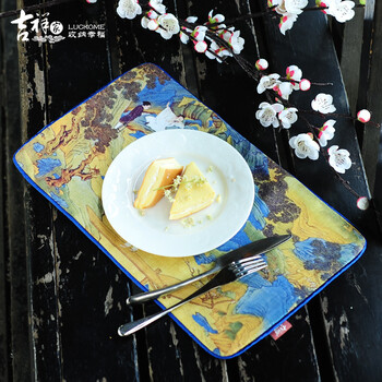 
                                        吉祥家 新中式隔热餐垫 桃源仙境 工笔山水画布艺餐桌垫茶几隔热垫桌布垫杯垫子家居装饰品 餐垫琴音 45*30cm                