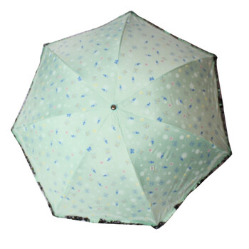 
                                        天堂伞 春日畅想黑胶丝印拼裙边三折超轻晴雨伞太阳伞 蓝绿 3343E                