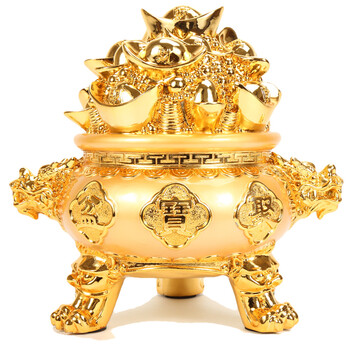 
                                        恋美 聚宝盆工艺品开业礼品工艺摆件 居家商务开业乔迁公司办公室商务礼品 XHY金色聚宝盆小号828J                