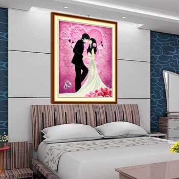 
                                        新款5D魔方圆钻钻石画幸福婚礼结婚婚庆钻石绣情侣客厅贴钻十字绣 魔方圆钻50*60cm 形象逼真 满钻全贴                