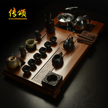 传颂 高端紫砂功夫茶具套装花梨木至尊实木茶盘茶台茶海茶壶陶瓷哥窑四合一电磁炉居家办公礼盒装 7.花梨木大汉至尊-紫砂虎啸
