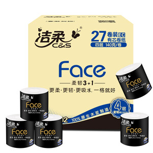 152.48元包邮  洁柔 黑Face 加厚4层140g*27卷*4件