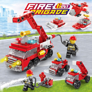 9.9元包邮 汇奇宝 消防系列 消防救援车队 142颗粒