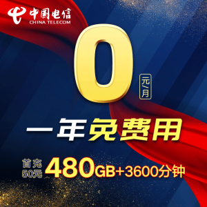 6.7元包邮  中国电信 蓝风铃卡 0元40G流量+300分钟