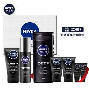 PLUS会员：168.4元包邮  NIVEA 妮维雅 DEEP深黑 男士补水控油礼盒（洁面100g+50g*2+精华50g+10g*2+沐浴露250ml） *2套