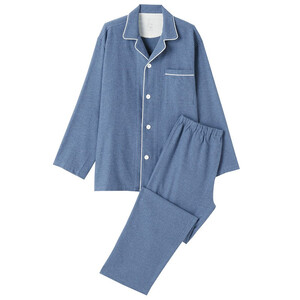 199元包邮  无印良品 MUJI 男式 无侧缝法兰绒 睡衣 海军蓝