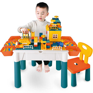 108元包邮 DODOELEPHANT 豆豆象 37cm积木桌+椅子+128颗粒轨道积木