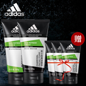 45元包邮 adidas 阿迪达斯 男士 洁面套装（男士碳爽洁面膏100g+男士磨砂洁面膏100g+男士碳爽洁面膏50g*3支）