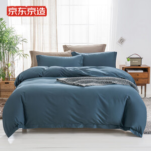 197.1元包邮 京造 60支纯棉磨毛四件套 1.8m床 灰蓝