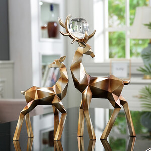 140元包邮  Hoatai Ceramic 华达泰陶瓷 北欧几何鹿创意摆件 金色一对