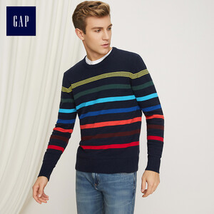 90元 GAP旗舰店 男装彩色条纹打底毛衣395879