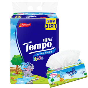 16.8元 Tempo 得宝 儿童抽纸 4层90抽*4包 +维达 倍韧2层180抽*6包