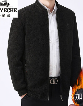 香港老爷车冬季呢绒加绒夹克男中老年休闲宽松立领夹棉加厚外套爸爸装