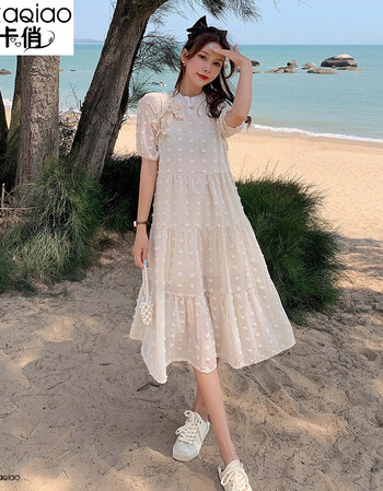 裙子学生小清新高中生少女裙子夏季的韩版衣服小个子显瘦中长裙白色m