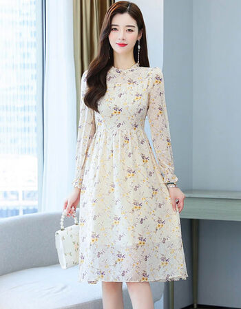 高档品牌轻奢女装雪纺连衣裙秋装2021年新款女装气质长袖中长款过膝