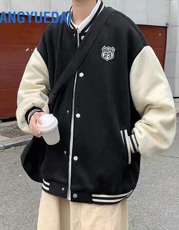 棒球服外套男秋季韩版潮流宽松运动上衣in港风潮牌痞帅休闲夹克 黑色