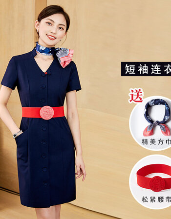 东方航空制服东航空姐制服职业套装气质v领ol女工装连衣裙修身收腰