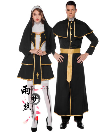 伊必圣修女服神父男女情侣长袍化妆舞会女服饰万圣节服装成人女款l