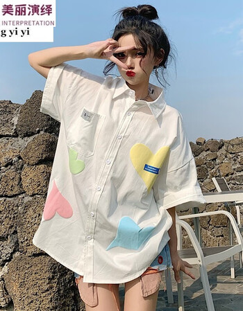女装流行白色xl> 短袖衬衫少女生夏装2021新款初中高中学生衬衣薄款