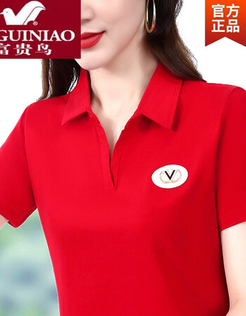 t恤女夏装polo衫2021年新款棉短袖翻领洋气色中年人妈妈上衣 大红色 l