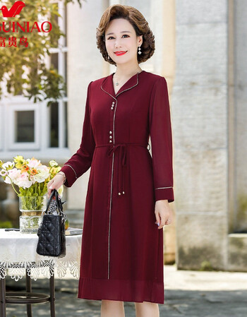 品牌女装妈妈结婚宴礼服中年妇女气质连衣裙春秋装中老年女装时尚裙子