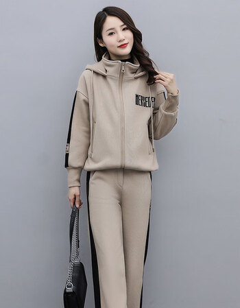 高档品牌轻奢女装加绒加厚休闲运动套装女2021秋冬装新款连帽开衫跑步