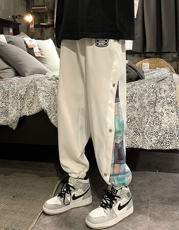 裤子男工装裤裤哈伦小脚束脚裤chic港风春秋高街vibe风裤潮白色加绒m
