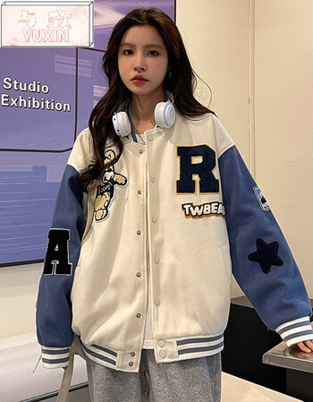 外套女春秋装2022新款少女初中高中学生宽松休闲薄款夹克棒球服杏色m