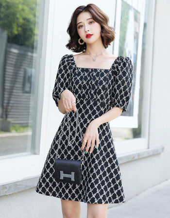 2021最流行的女装夏款,2021夏装穿搭潮流女 歆娜法式方领连衣裙女装新款2021夏小个子时尚气质修身显瘦裙子轻熟风