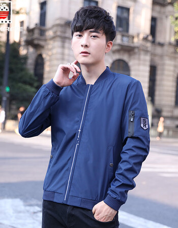 aemape 薄夹克男2018秋季新款男装男士立领中长款休闲外套男 蓝色 m