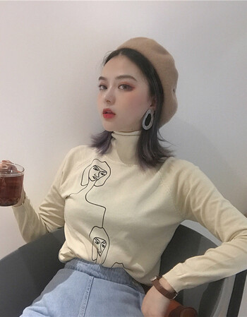 2018秋季新款超有味道的短发女人头像气质chic风百搭高领显瘦针织衫