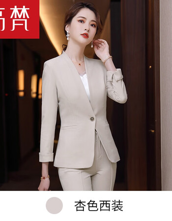 高梵小个子西装外套女春秋2021新款无领短款休闲西服套装职业装正装