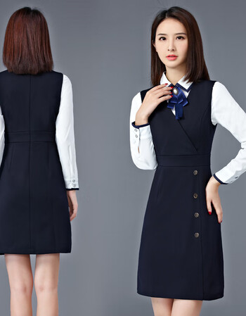 女 秋冬新款时尚ol修身白衬衣马甲裙两件套工作服女装套装 马甲连衣裙图片