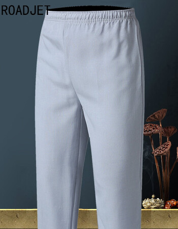 中老年休闲裤男老人宽松裤子爸爸装松紧高腰亚麻长裤夏季老头裤子